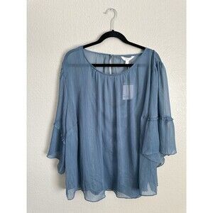 Lauren Conrad Rendez Blouse Women's Size 4x Flutter Sleeve Blue Lightweight